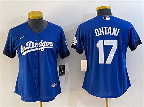 Women%27s Los Angeles Dodgers #17 Shohei Ohtani Blue City Connect Stitched Jersey(Run Small)